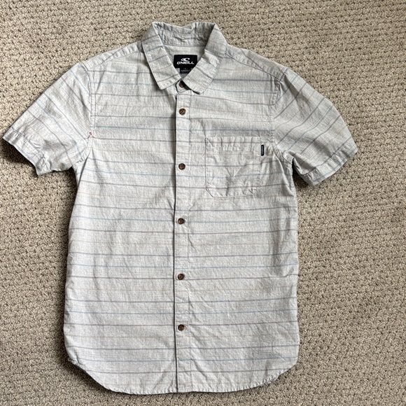 Quiksilver Light Gray Striped Button Down Shirt - Picture 1 of 2